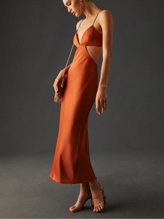 Anthropologie Dresses & Skirts - Anthropologie Significant Other Jacy Dress Size US 12 Clay Maxi Cutout Satin